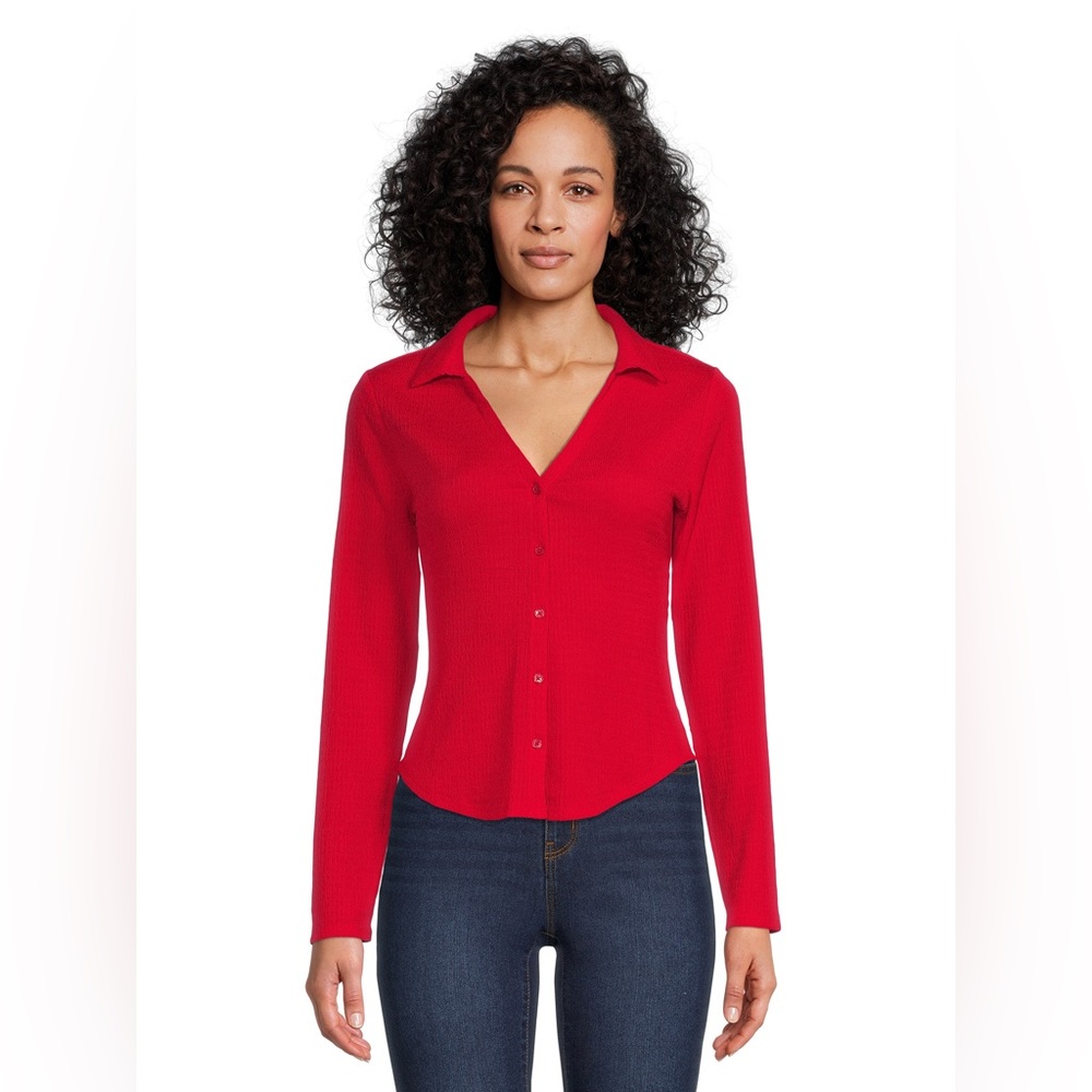 long sleeve red button up